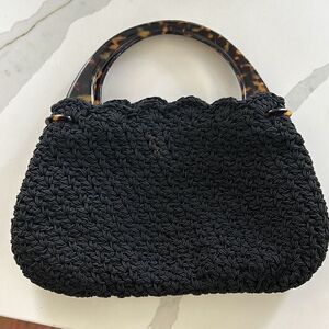 Gun-Marie Nilsson New York black crochet handbag with tortoiseshell handle